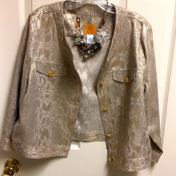 Ruby Rd. Jackets & Blazers - Gold Snake-Print Jean Style Jacket